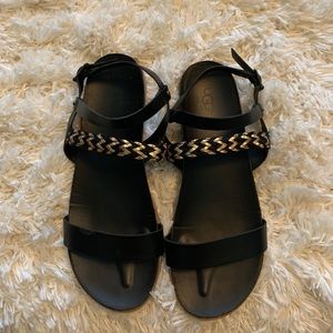 Ugg black and gold braided strappy sandals